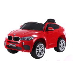Elektrické autíčko BMW X6M NEW - jednomístné, červené, EVA kola, kožené sedadlo, 12V, 2,4 GHz DO, 2X MOTOR, USB, SD karta, ORGINAL licence