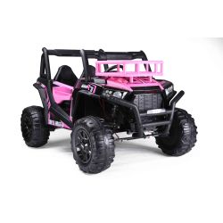 Elektrické autíčko UTV 24V, Růžové, dvoumístné, 2 x 200 W Motor, Lithiová baterie, EVA kola, odpružené nápravy, ektrická brzda, čalouněné sedadlo, 2,4 GHz DO, LED světla, USB, AUX