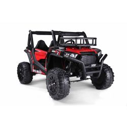 Elektrické autíčko UTV 24V, červené, dvoumístné, 2 x 200 W Motor, EVA kola, odpružené nápravy, elektrická brzda, čalouněné sedadlo, 2,4 GHz DO, LED světla, USB, AUX