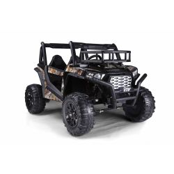 Elektrické autíčko UTV 24V, Černé, dvoumístné, 2 x 200 W Motor, Lithiová baterie, EVA kola, odpružené nápravy, elektrická brzda, čalouněné sedadlo, 2,4 GHz DO, LED světla, USB, AUX