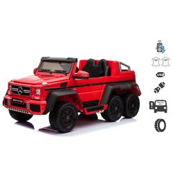 Elektrické autíčko Mercedes-Benz G63 6X6, červené, MP3 přehrávač, 6 Kol, Pohon 4x4, 12V14AH, přesnosní baterie, Měkká EVA kola, Čalouněné sedadlo, 2,4 GHz DO, 4 X Motor, Jednomístné, Dvě pedálové tlačítka