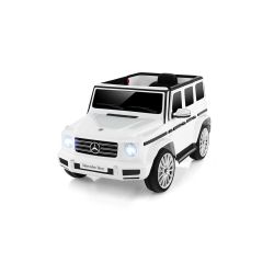 Elektrické autíčko Mercedes G, bílé, Jednomístné sedátko, Lithiová baterie, 2,4 GHz DO, 2XMOTOR, USB, SD karta, ORGINAL licence