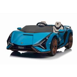 Elektrické autíčko Lamborghini Sian 4X4, modré, 12V, 2,4 GHz dálkové ovládání, USB/AUX Vstup, Bluetooth, Odpružení, Vertikální otevírací dveře, měkká EVA kola, LED Světla, ORIGINAL licence