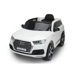 Elektrické autíčko Audi Q7, bílé, EVA kola, kožené sedadlo, 12V, 2,4 GHz dálkové ovládání, 2X motor, USB, SD karta, ORGINAL licence