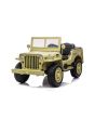 Elektrické autíčko USA ARMY 4X4, žlté, Třímístné, MP3 Přehrávač se vstupem USB / SD, Odpružené nápravy, LED světla, Sklápěcí čelní sklo, 12V14AH, EVA kola, Čalouněné sedadla, 2,4 GHz Dálkový ovladač, 4 x 4 Pohon